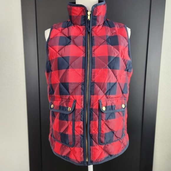 J. Crew Red & Navy Buffalo Plaid Down Puffer Vest Size Small - Picture 3 of 14